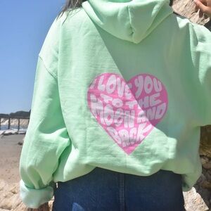 Faded Moon I Love You to the Moon and Back Hoodie Mint Size Large Blogger Fav